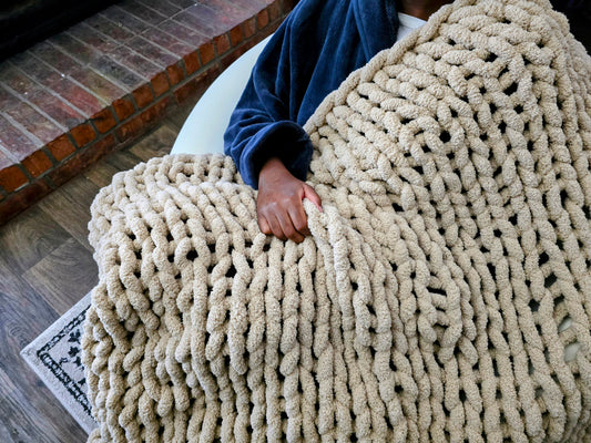 Plush Chunky Hand Knit Blanket